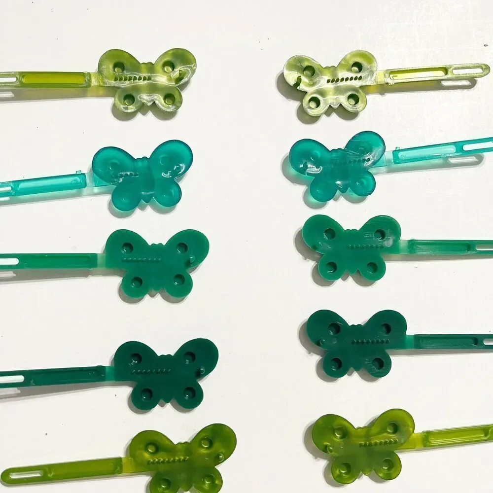 Vintage Green Plastic Butterfly Barrettes 9 Pairs - 18 Total‎ Matching Shades
